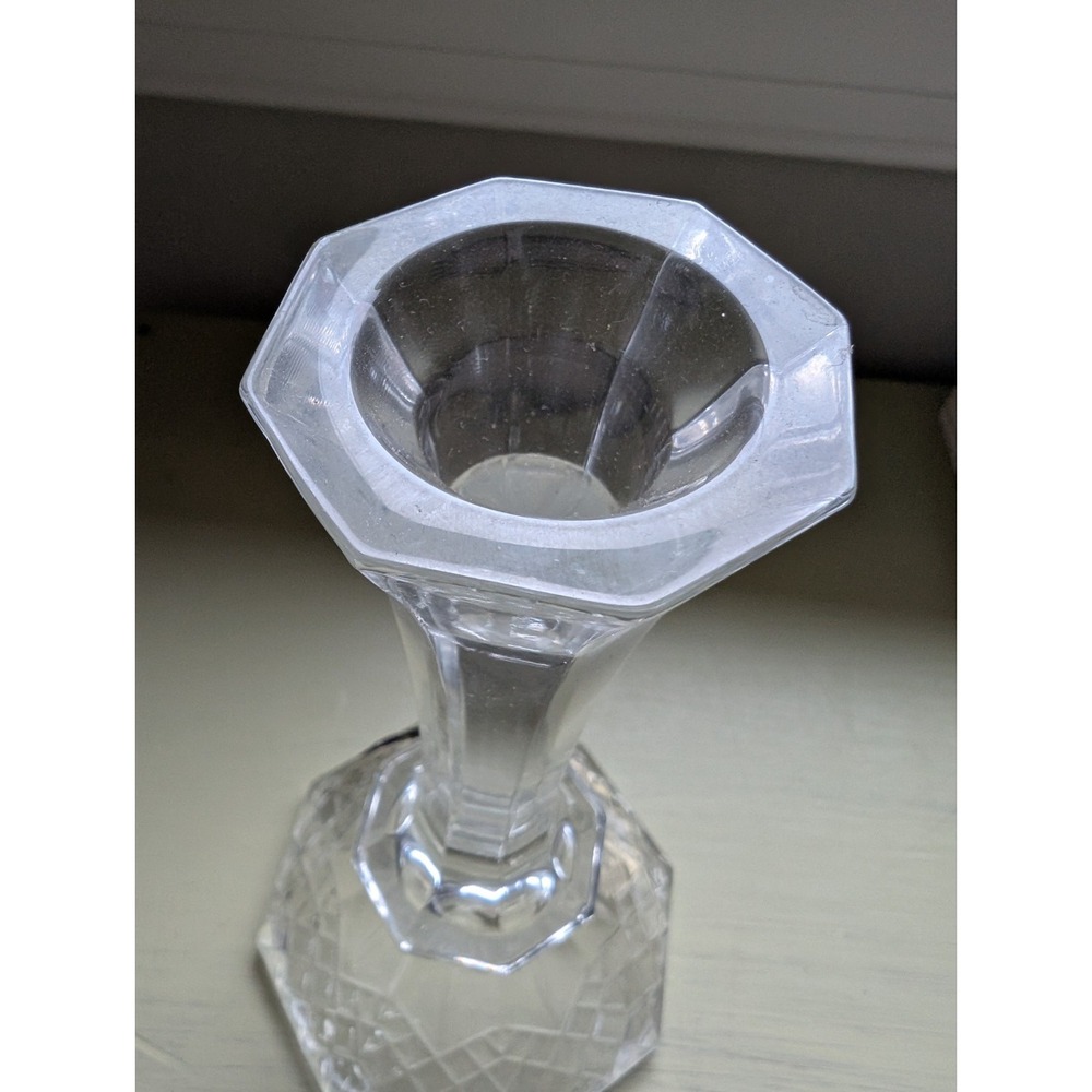 Vintage Crystal Cut Glass Candle Stick Holders 8" Tapered Set of 2 - Picture 2 of 11